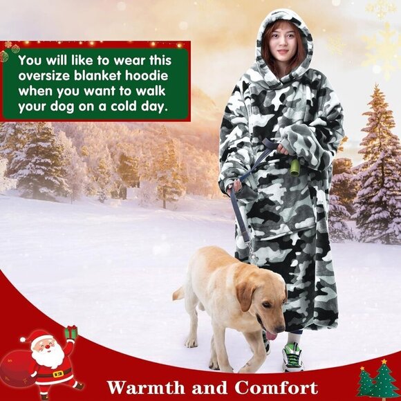 ⭐Sweat Camo shirt Warm Cozy Giant Hoodie Thick Flannel Blanket with Sleeves - Picture 5 of 6